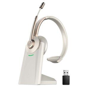 Bluetooth Headset Gold Noise-Canceling w/ Mic, USB Dongle, Dock – Champagne Gold